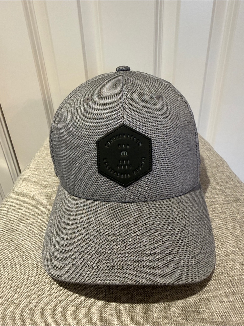 Travis Mathew Gray Flexfit Cap with Black Hex Patch